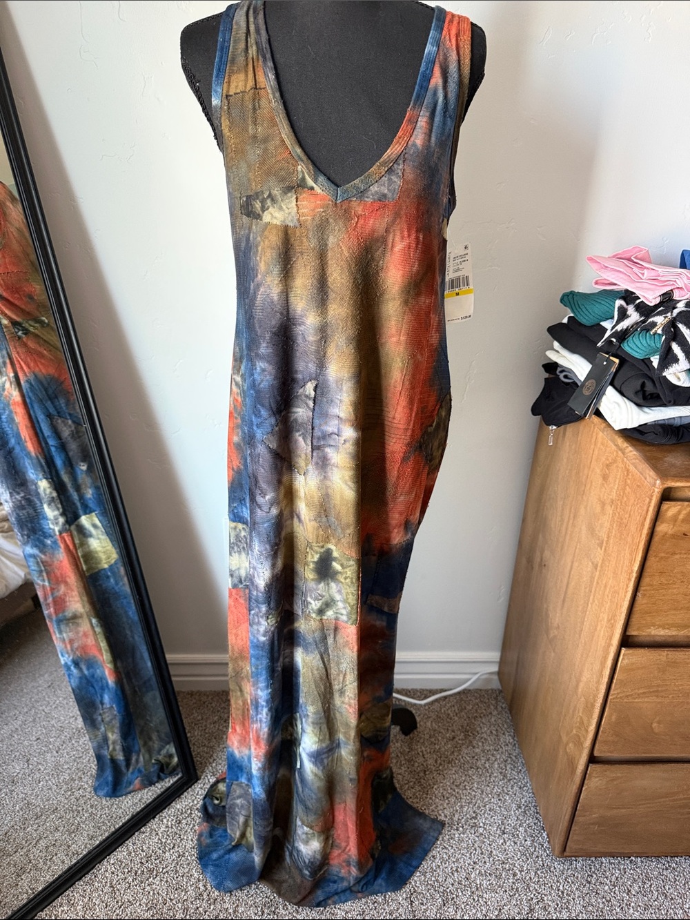 Karen Kane Sleeveless V-Neck Maxi Dress in Blue, Rust & Olive - Picture 1 of 4